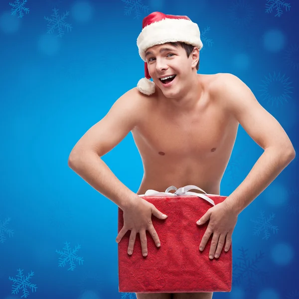 Funny naked christmass man — Stock Photo, Image