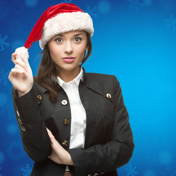 Business woman in santa hat — Stock Photo, Image