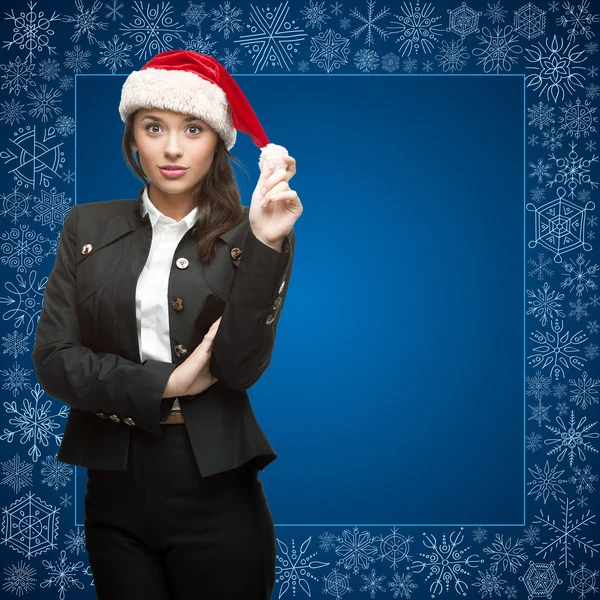 Mujer de negocios en santa hat — Foto de Stock