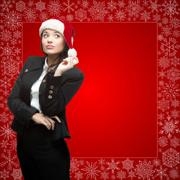 Mulher de negócios em santa hat — Fotografia de Stock