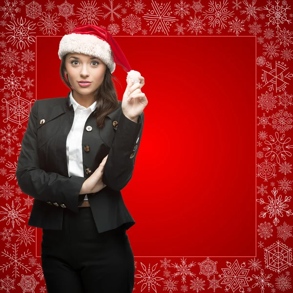 Business woman in santa hat — Stock Photo, Image