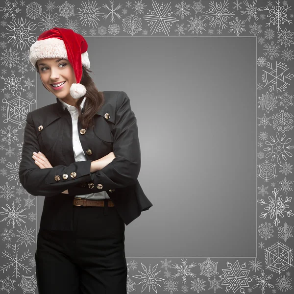 Geschäftsfrau mit Weihnachtsmann-Hut — Stockfoto