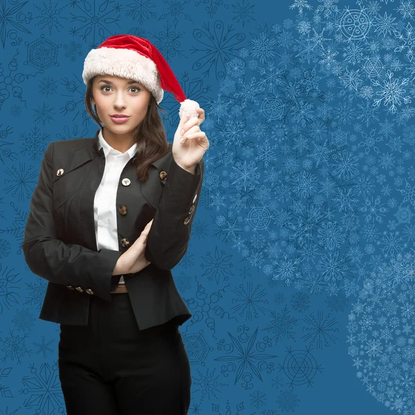 Mujer de negocios en santa hat — Foto de Stock