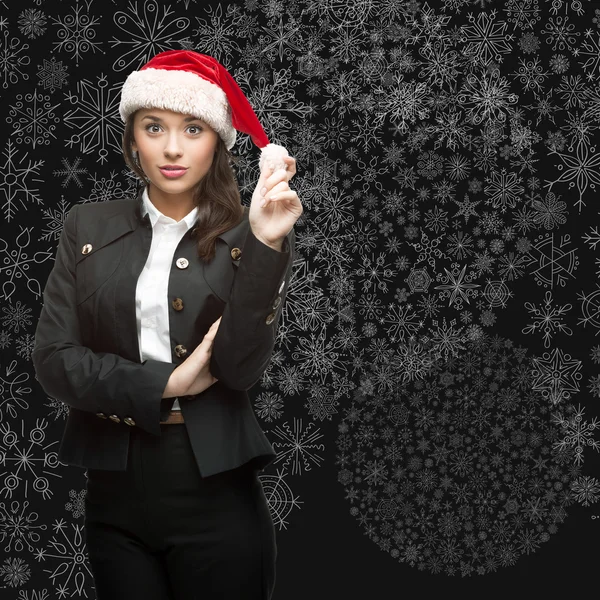 Business woman in santa hat — Stock Photo, Image