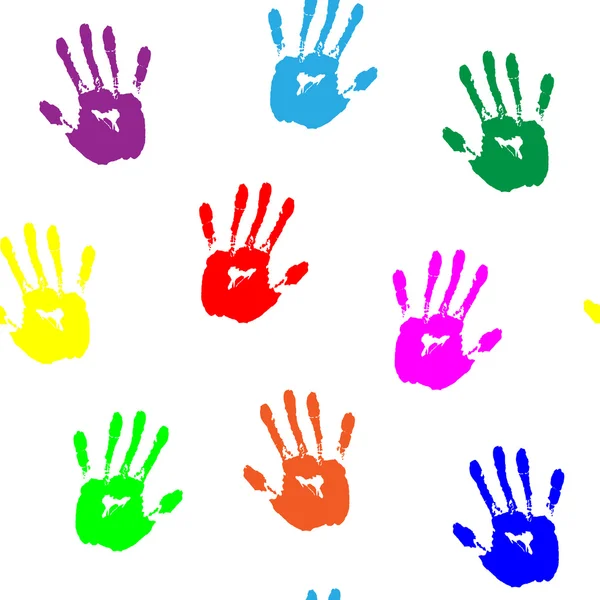 Colorful hand prints on white background — Stock Vector