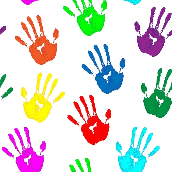Empreintes de mains colorées sur blanc — Image vectorielle