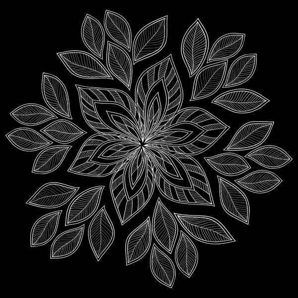 Šedé listy a květ na černém pozadí — Stockový vektor