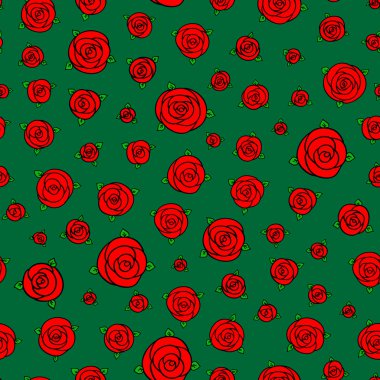 kırmızı el çizilmiş karikatür yeşil çiçek gül