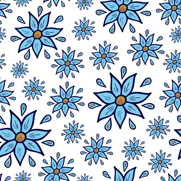 Flores dibujadas a mano azul sobre fondo blanco — Vector de stock