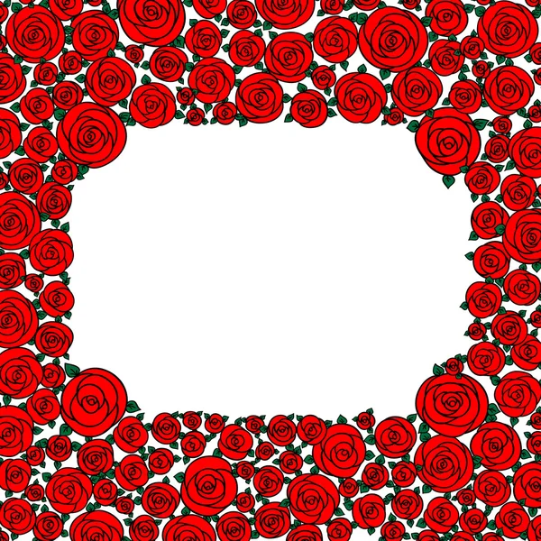 Rote handgezeichnete Karikatur Rosenblüten mit leerem Raum — Stockvektor