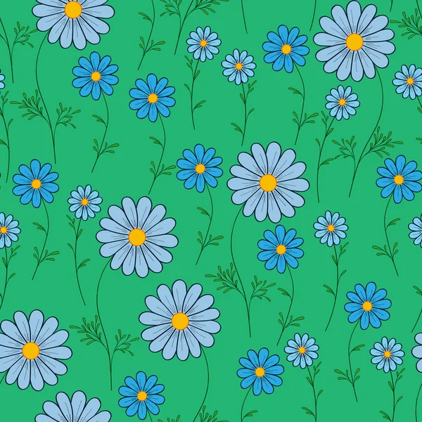 Marguerite bleue sur fond vert — Image vectorielle