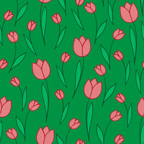 Tulipes rouges sur fond vert — Image vectorielle
