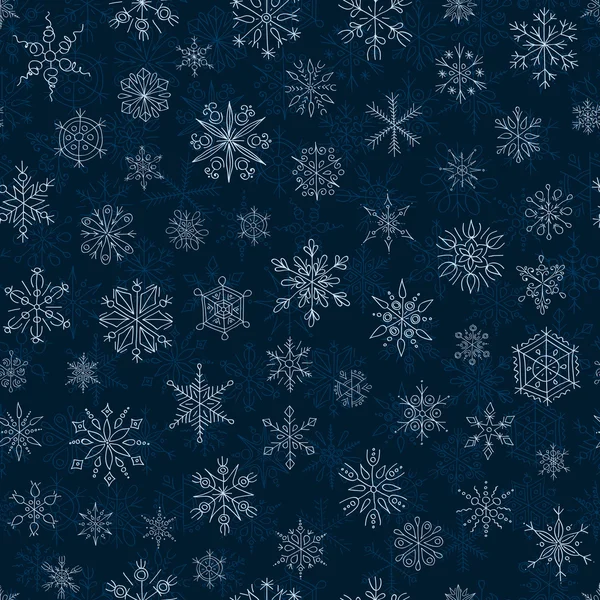 Flocos de neve em um fundo azul escuro —  Vetores de Stock