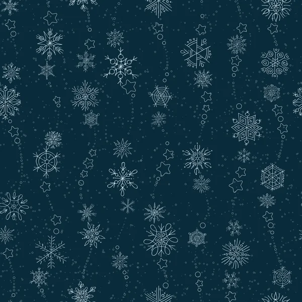 Flocons de neige sur fond bleu foncé — Image vectorielle