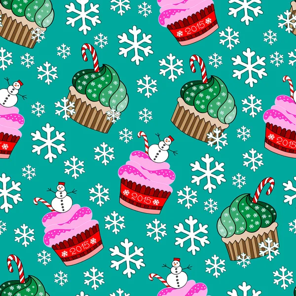 Weihnachten und Neujahr Cupcakes Urlaub — Stockvektor