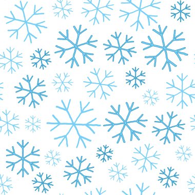 Beyaz arka plan seamless modeli üzerinde mavi kar taneleri