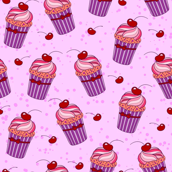 Seamless background with pink cupcakes — Stock Vector