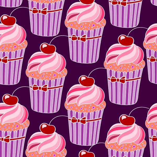 Fondo sin costuras con cupcakes rosados — Archivo Imágenes Vectoriales