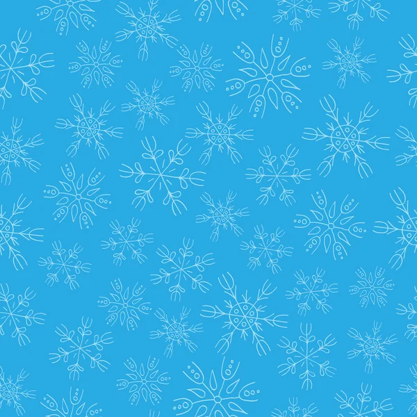 파란색 배경 완벽 한 패턴에 하얀 눈송이 — 스톡 벡터