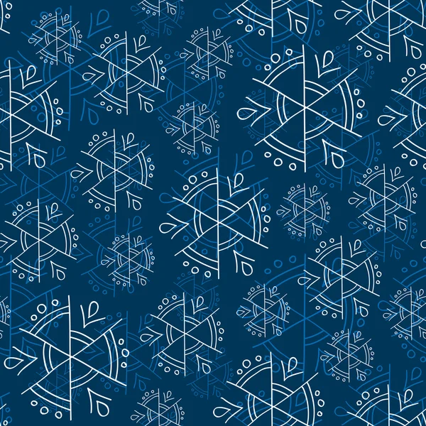 White and blue snowflakes on blue background seamless pattern — Stock Vector