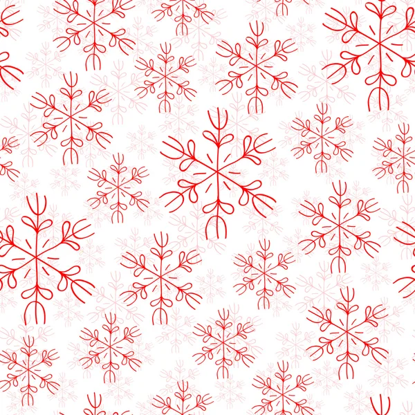 Rode sneeuwvlokken op witte achtergrond naadloze patroon — Stockvector