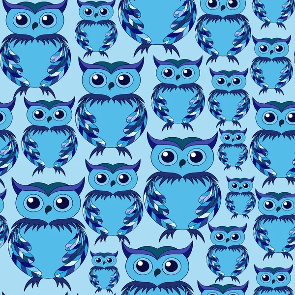 Söt blå Uggla seamless mönster — Stock vektor