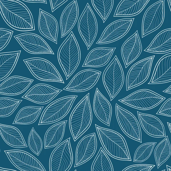 Weiße Blätter auf blauem Hintergrund Vektor nahtlose abstrakte Hand- — Stockvektor