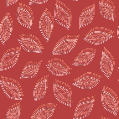 Beyaz ve kırmızı yaprakları kırmızı bir arka plan üzerinde sorunsuz abstrac vektör