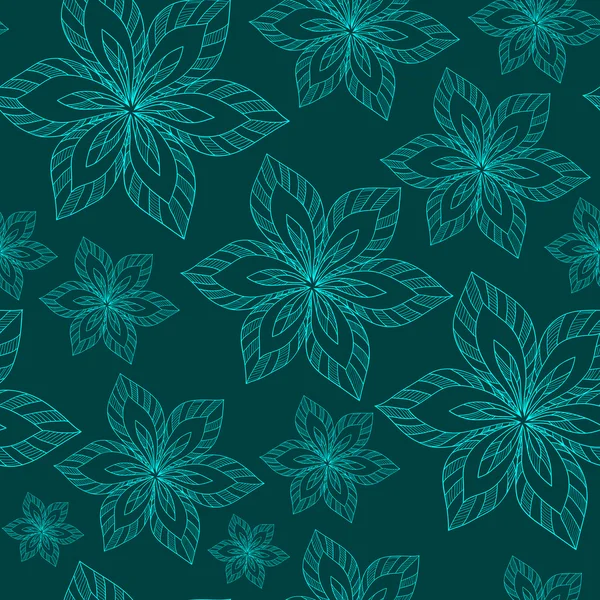 Flores grandes azules sobre un vector de fondo azul sin costuras abstracto h — Vector de stock