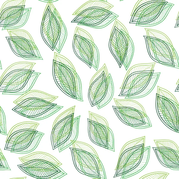 Grüne Blätter auf einem weißen Hintergrund Vektor nahtlose abstrakte Hand — Stockvektor