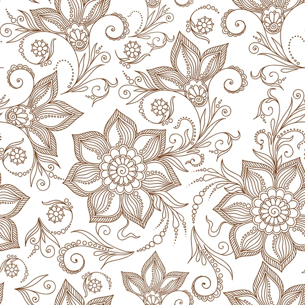 Henna Mehendy Doodles Seamless Pattern на белом фоне — стоковый вектор