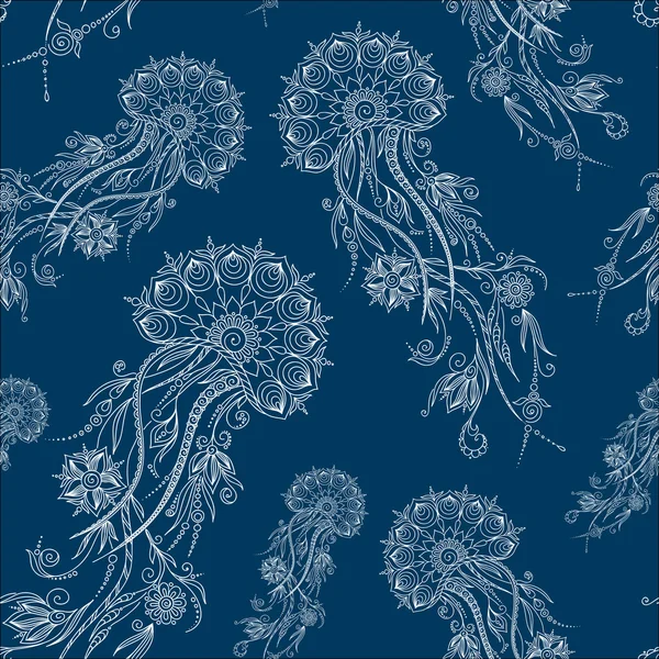 Hand drawn jellyfish. Vector illustration. Henna Mehendi Doodles Stock Vector