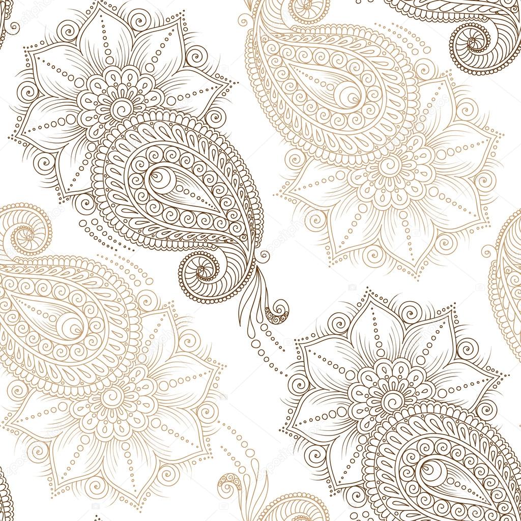 Henna Mehendy Doodles Seamless Pattern on a white background