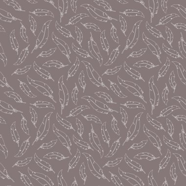 Gri arka plan üzerinde beyaz tüyler. Sorunsuz vektör desen.