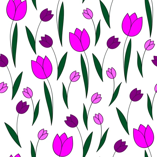 Tulipes sur fond blanc motif sans couture vectoriel — Image vectorielle