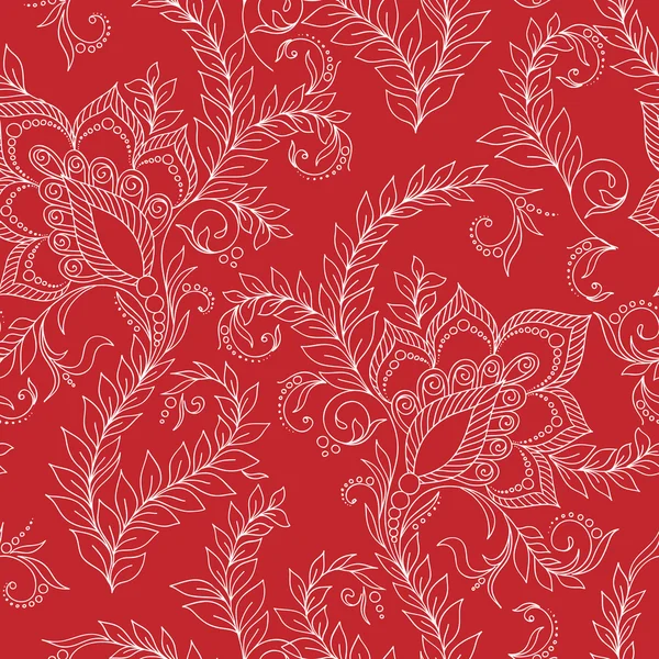 Henna mehendi kritzelt nahtloses Muster auf rotem Hintergrund — Stockvektor