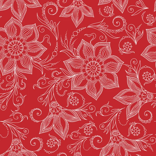 Motif sans couture Henna Mehendi Doodles sur fond rouge — Image vectorielle