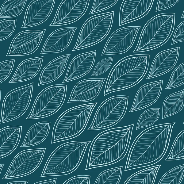 Blätter auf blauem Hintergrund Vektor nahtlose abstrakte Hand gezeichnet — Stockvektor