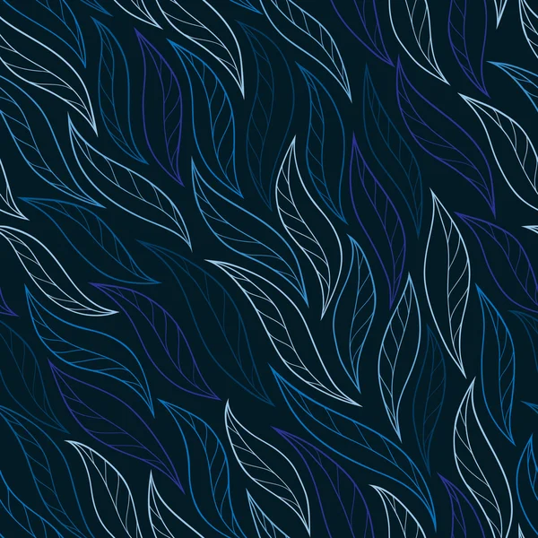 Folhas em um vetor de fundo azul sem costura abstrato desenhado à mão —  Vetores de Stock