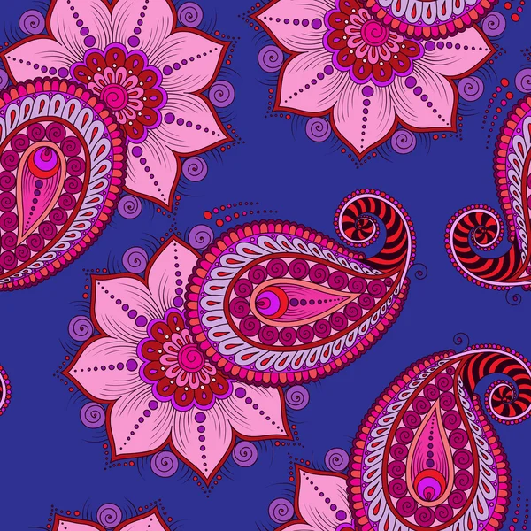 Henna Mehendi Tattoo  Seamless Pattern on a blue background — Stock Vector