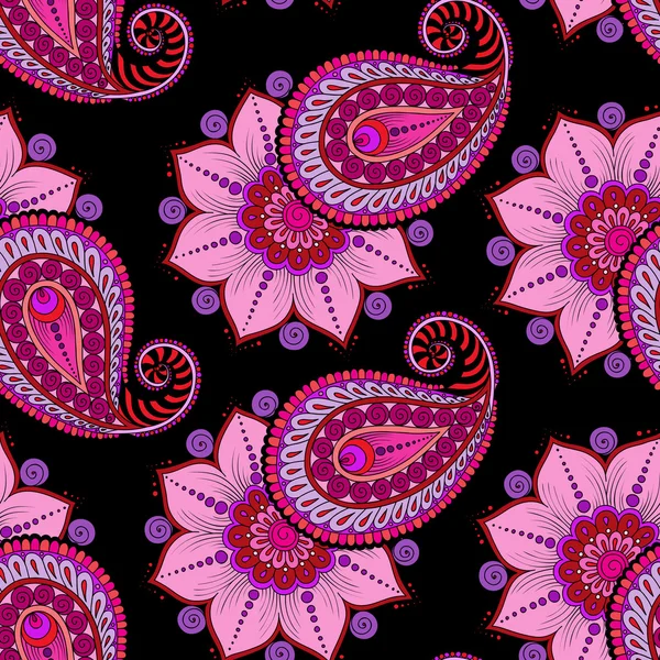 Henna Mehendi Doodles Padrão sem costura em um fundo rosa escuro —  Vetores de Stock