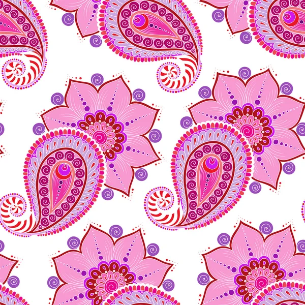Henna Mehendi Doodles Patrón sin costuras sobre un fondo rosa — Vector de stock