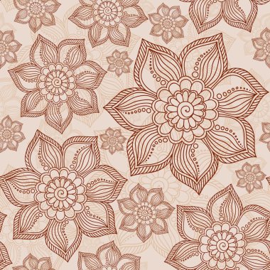 Kına Mehendi dövme Doodles Seamless modeli üzerinde kahverengi bir arkası