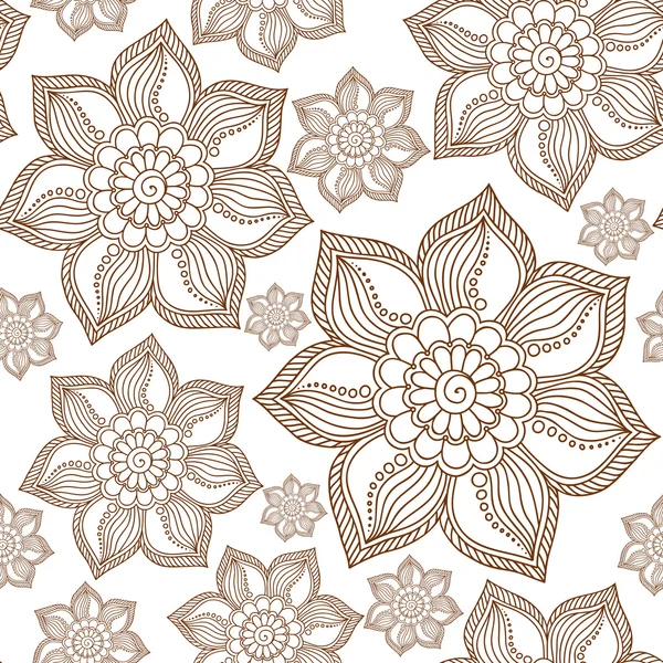 Henna Mehendi Tattoo Doodles Seamless Pattern on a white — Stock Vector