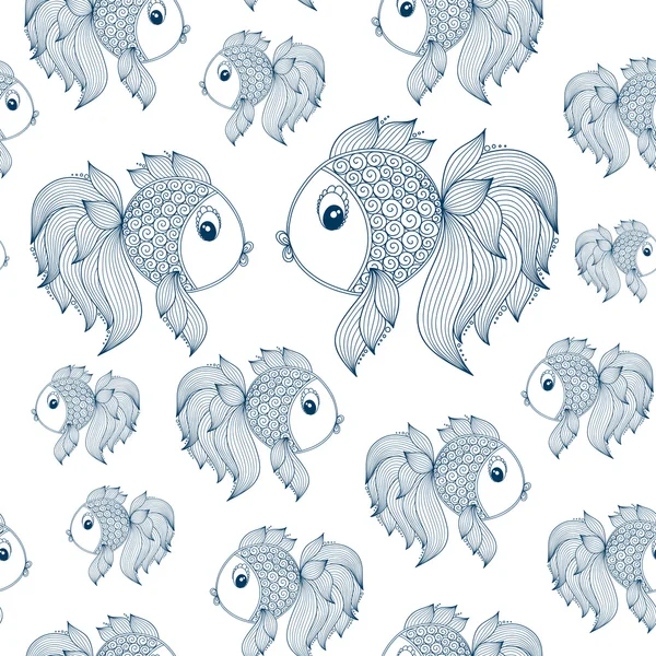 Poisson bleu sur fond blanc motif sans couture vecteur — Image vectorielle