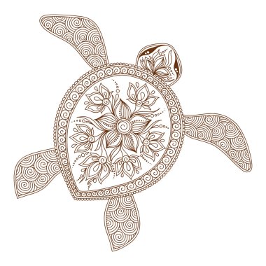 Decorative graphic turtle, tattoo style, tribal totem animal, ve
