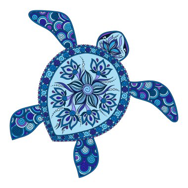Decorative graphic turtle, tattoo style, tribal totem animal, ve