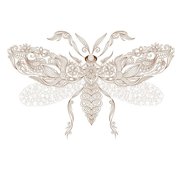Papillon de style tatouage Henna Mehendi. Élément de conception . — Image vectorielle