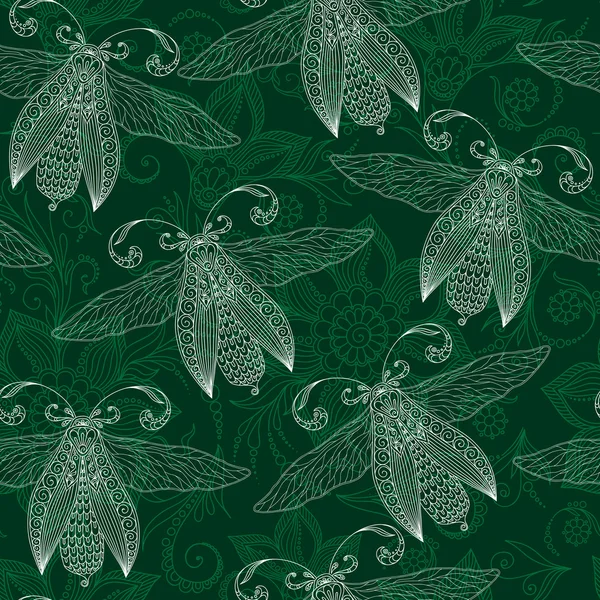 Naadloze abstracte achtergrond met vlinders, Henna Mehendi Tat — Stockvector
