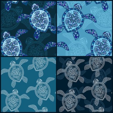Set of vintage seamless patterns with turtles clipart